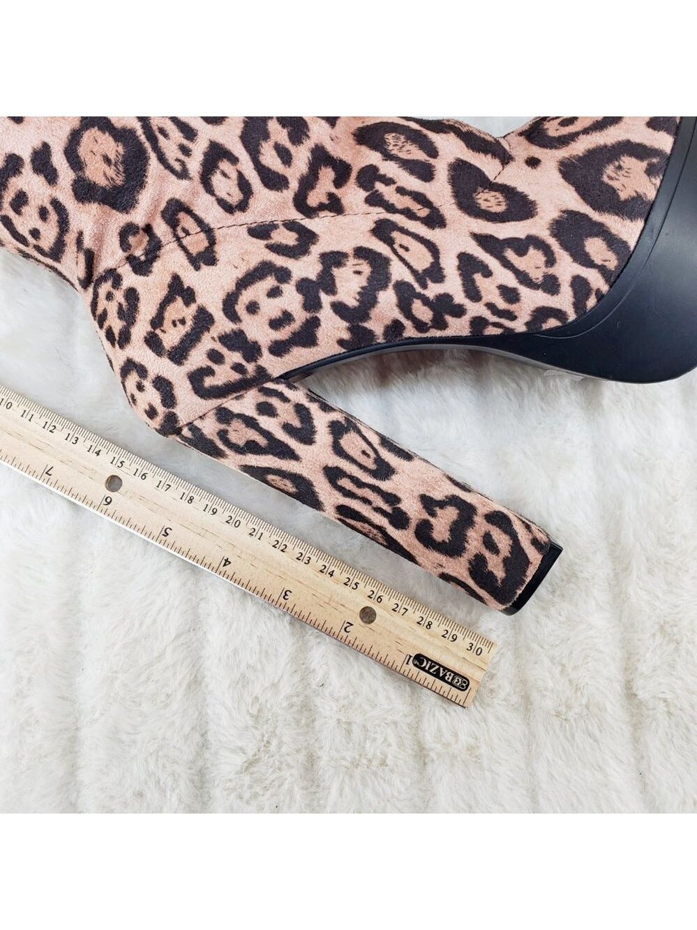 Sexy Erin Stretch Leopard Print 6" Chunky Heel Platform Lug Sole Ankle Boots - Picture 11 of 11
